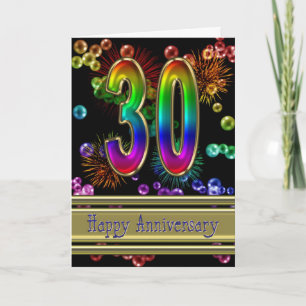 30th anniversary with fireworks and bubbles card