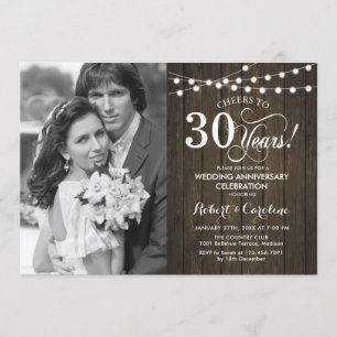 30th Anniversary with Photo - Rustic Wood Invitation