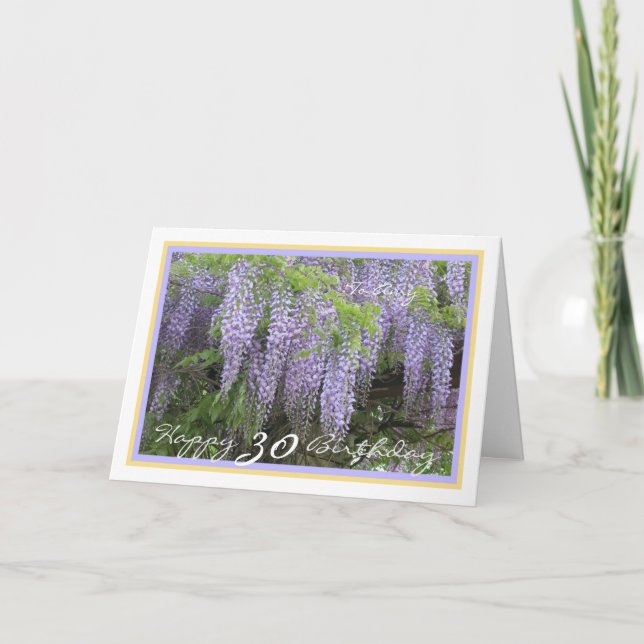 30th Bday Amy Purple Wisteria Elegant Golden Frame Card (Front)