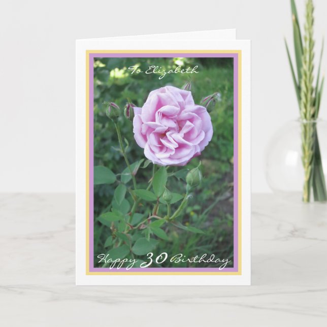 30th Bday Elizabeth Purple Rose Modern Gold Frame Card (Front)