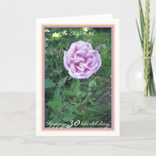 30th Bday Elizabeth Purple Rose Modern Gold Frame Card