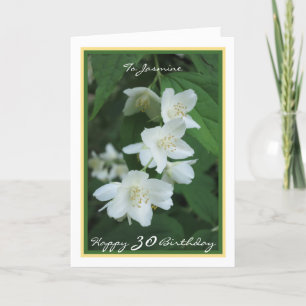30th Bday Jasmine Flowers Name Modern Golden Frame Card