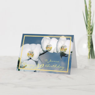 30th Bday Jessica White Orchids Modern Gold Frame Card