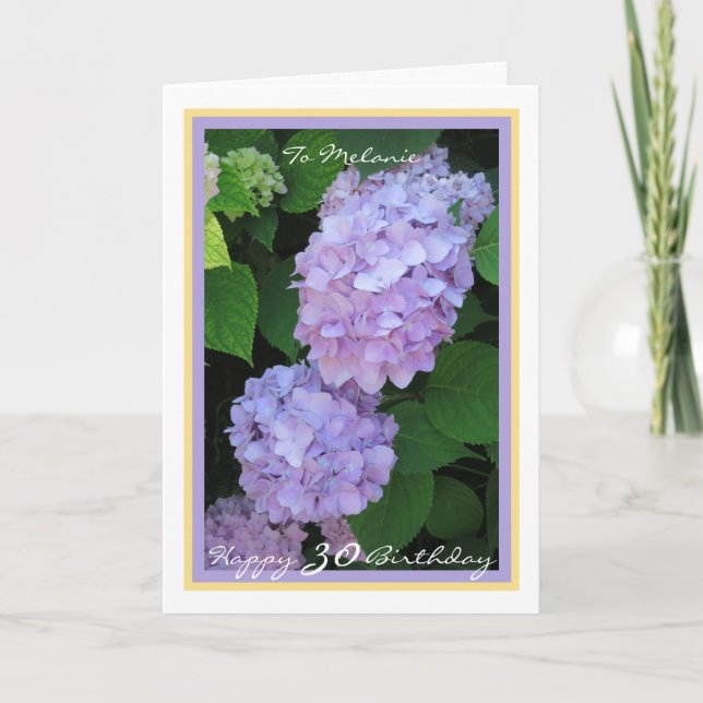 30th Bday Melanie Hydrangeas Modern Golden Frame Card (Front)