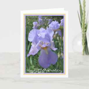 30th Bday Purple Iris Personalised Name Gold Frame Card