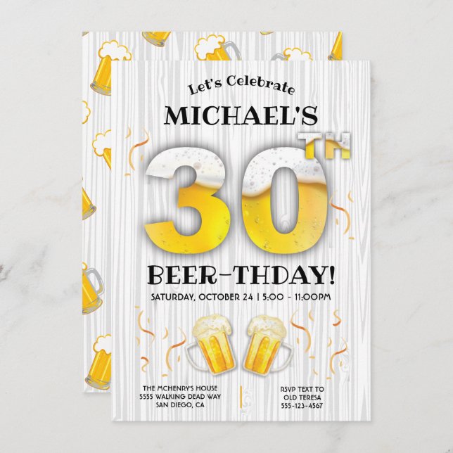 30th Beer Birthday Party Milestone Invitation (Front/Back)