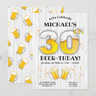 30th Beer Birthday Party Milestone Invitation