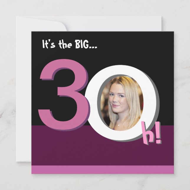 30th Big 3Oh! Photo Template Birthday Party -Pink (Front)