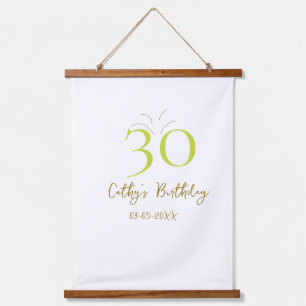 30TH BIIRTHDAY GREEN GOLD PASTEL HANDDRAWN RETRO HANGING TAPESTRY