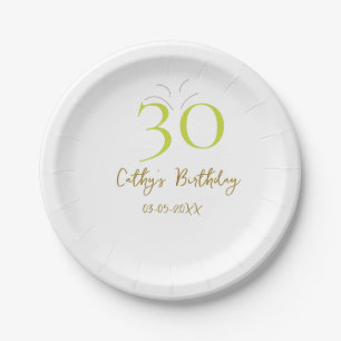 30TH BIIRTHDAY GREEN GOLD PASTEL HANDDRAWN RETRO PAPER PLATE