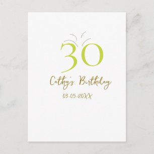 30TH BIIRTHDAY GREEN GOLD PASTEL HANDDRAWN RETRO  POSTCARD