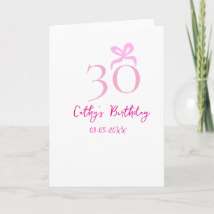 30TH BIIRTHDAY pink bow PASTEL HANDDRAWN RETRO Card