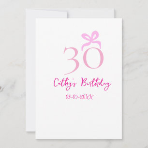 30TH BIIRTHDAY pink bow PASTEL HANDDRAWN RETRO Invitation