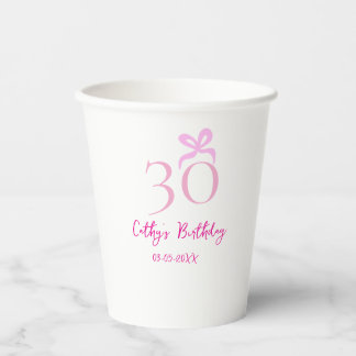 30TH BIIRTHDAY pink bow PASTEL HANDDRAWN RETRO Paper Cups