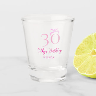 30TH BIIRTHDAY pink bow PASTEL HANDDRAWN RETRO Shot Glass