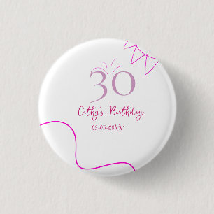 30TH BIIRTHDAY PINK PURPLE PASTEL HANDDRAWN RETRO 3 CM ROUND BADGE