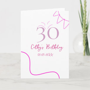 30TH BIIRTHDAY PINK PURPLE PASTEL HANDDRAWN RETRO  CARD