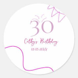 30TH BIIRTHDAY PINK PURPLE PASTEL HANDDRAWN RETRO CLASSIC ROUND STICKER