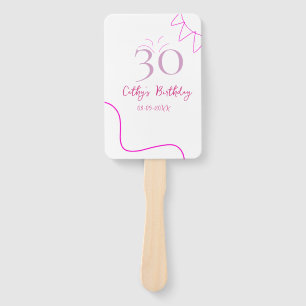30TH BIIRTHDAY PINK PURPLE PASTEL HANDDRAWN RETRO HAND FAN
