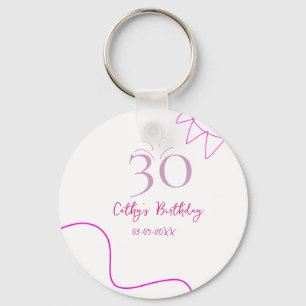 30TH BIIRTHDAY PINK PURPLE PASTEL HANDDRAWN RETRO KEY RING