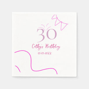 30TH BIIRTHDAY PINK PURPLE PASTEL HANDDRAWN RETRO NAPKIN