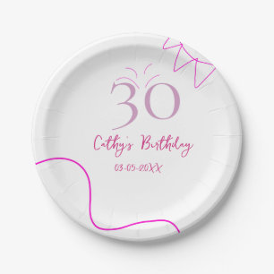 30TH BIIRTHDAY PINK PURPLE PASTEL HANDDRAWN RETRO  PAPER PLATE