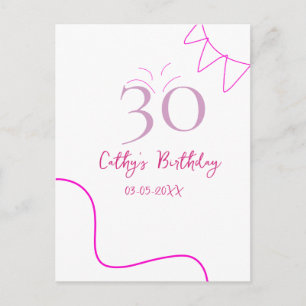 30TH BIIRTHDAY PINK PURPLE PASTEL HANDDRAWN RETRO  POSTCARD