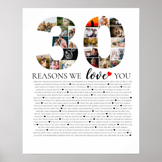 30th birhday reasons why we love you photo collage poster (Front)