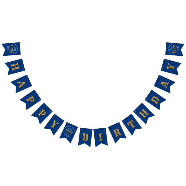 30th Birthday 1992 Blue Gold Name Chic Elegant Bunting (All)