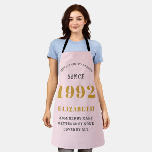 30th Birthday 1992 Elegant Gold Pink Grey Apron
