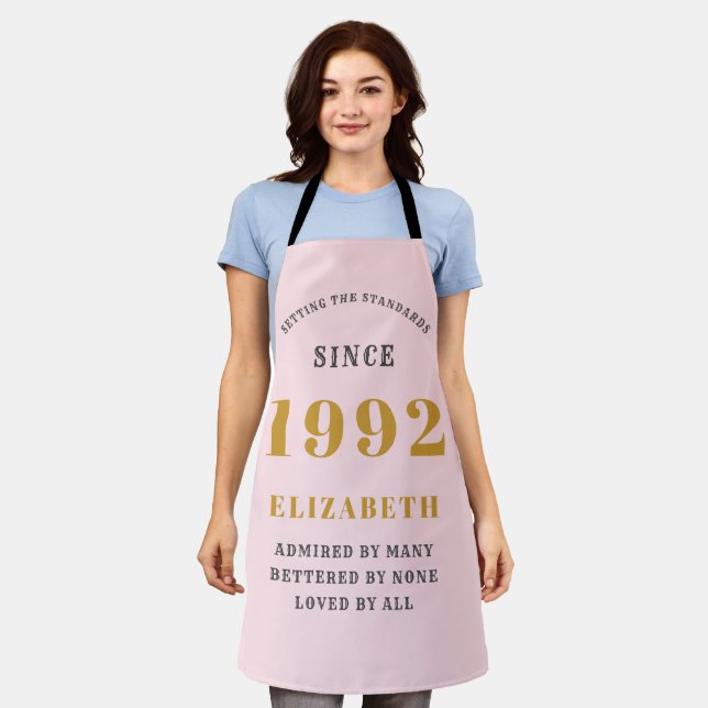 30th Birthday 1992 Elegant Gold Pink Grey Apron (Worn)