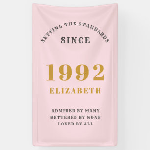 30th Birthday 1992 Elegant Gold Pink Grey Banner