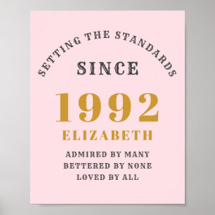 30th Birthday 1992 Elegant Gold Pink Grey Poster