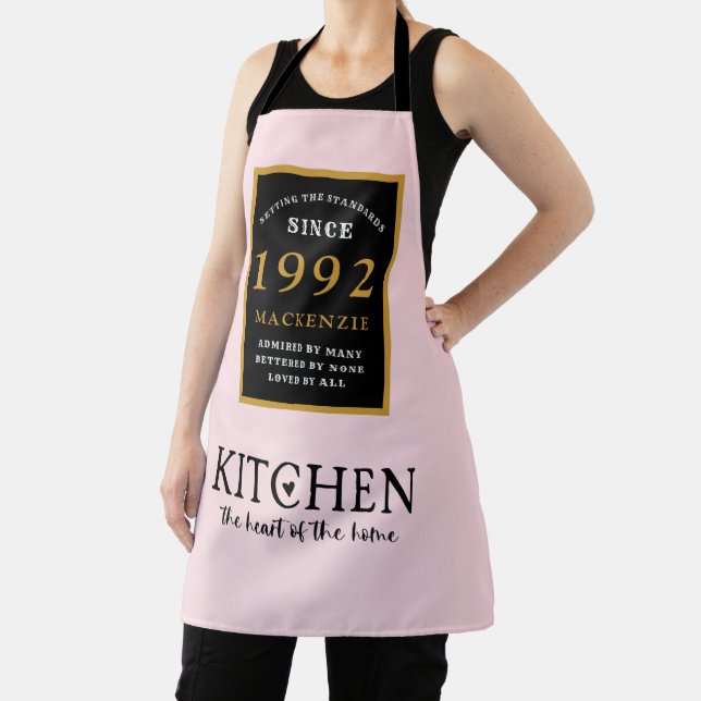 30th Birthday 1992 Name Elegant Black Gold Pink Apron (Insitu)