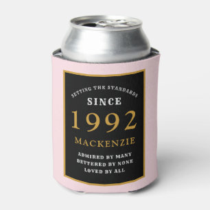 30th Birthday 1992 Name Elegant Black Gold Pink Can Cooler