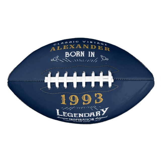 30th Birthday 1993 Add Name Legend Blue Gold American Football (Front)