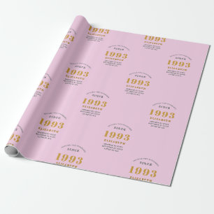 30th Birthday 1993 Add Name Pink Grey Wrapping Paper