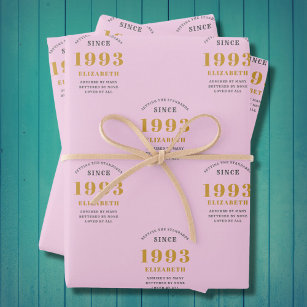 30th Birthday 1993 Add Name Pink Grey Wrapping Paper Sheet