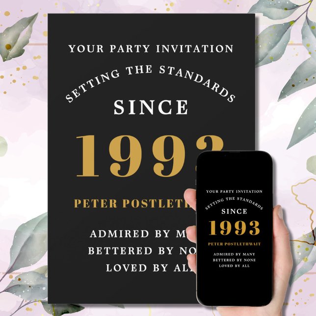 30th Birthday 1993 Black Gold Add Name Year Invitation (Creator Uploaded)