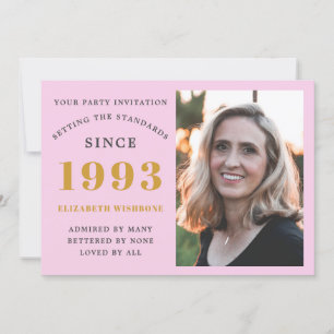 30th Birthday 1993 Name Photo Pink Grey Invitation