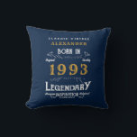 30th Birthday 1993 Retro Blue Gold Legendary Cushion<br><div class="desc">For those celebrating their birthday we have the ideal home decoration accessory. The blue background with a white and gold vintage typography design design is simple and yet elegant with a retro feel. Easily customise the text of this birthday gift using the template provided. More gifts and party supplies available...</div>