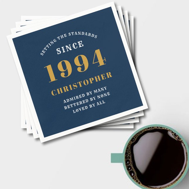 30th Birthday 1994 Blue Gold  Napkin (30th birthday blue and gold paper napkin for those born in 1994.)