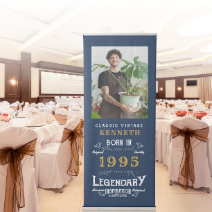 30th Birthday 1995 Legend Blue Gold Name Photo Ret Retractable Banner