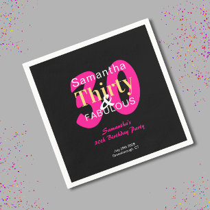 30th Birthday 30 and Fabulous Hot Pink Black Party Napkin