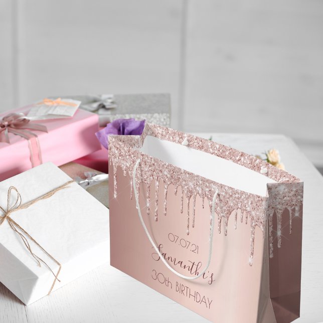 30th birthday 30 rose gold glitter drips pink large gift bag (Creator Uploaded)