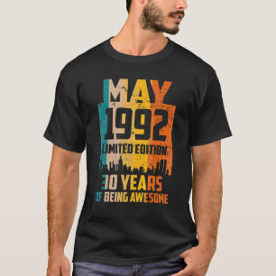 30th Birthday 30 Years Awesome Since May 1992 Vint T-Shirt