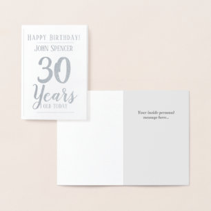 30th Birthday. 30 Years Old. Stylish Design. Foil Card