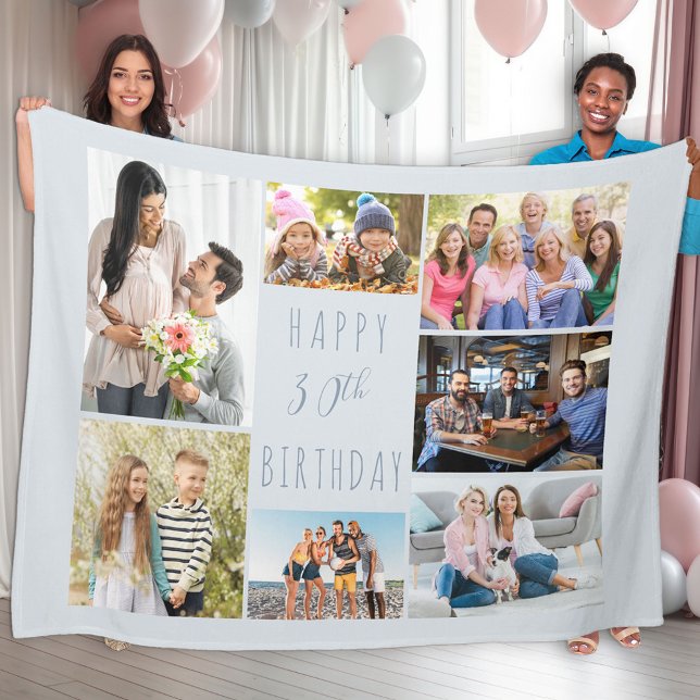 30th Birthday 7 Photo  Dusty Blue Fleece Blanket (Creator Uploaded)