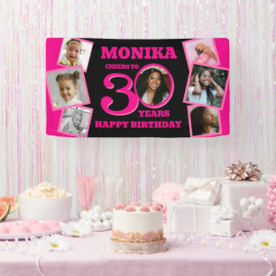 30th Birthday 7 photos name pink black Banner