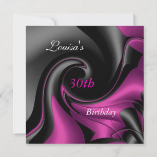 30th Birthday Abstract Black Plum Purple  Invite